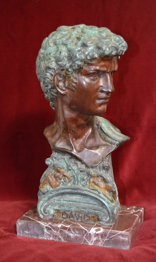 Statua bronzo busto David base in marmo